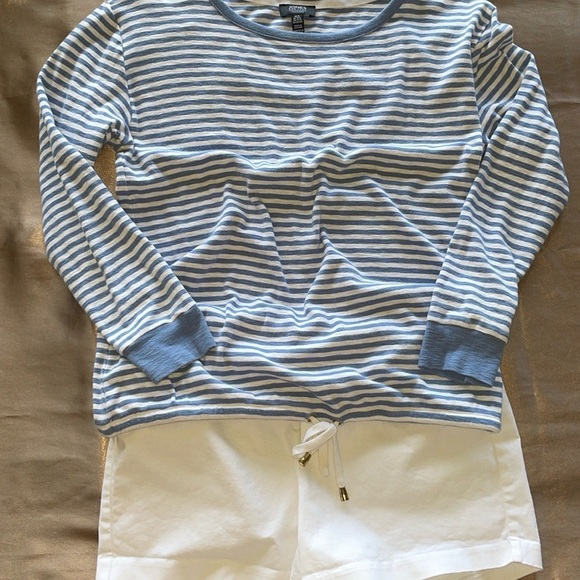Jones New York Blue Stripe Long Sleeve Drawstring Waist Crewneck Top Tee Sz M - Picture 7 of 14